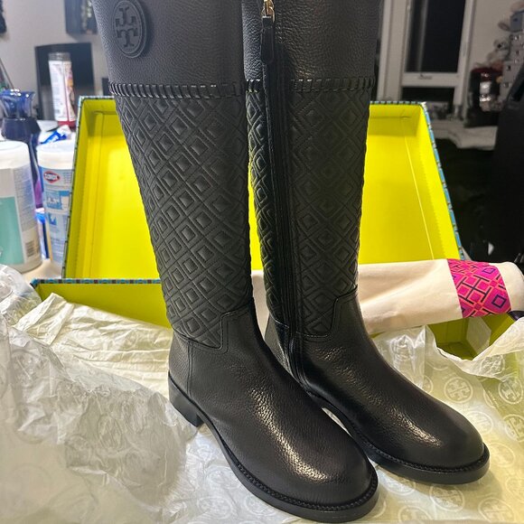 🎀Tory Burch Marion Quilted Leather Riding Boots - Black - Picture 2 of 16
